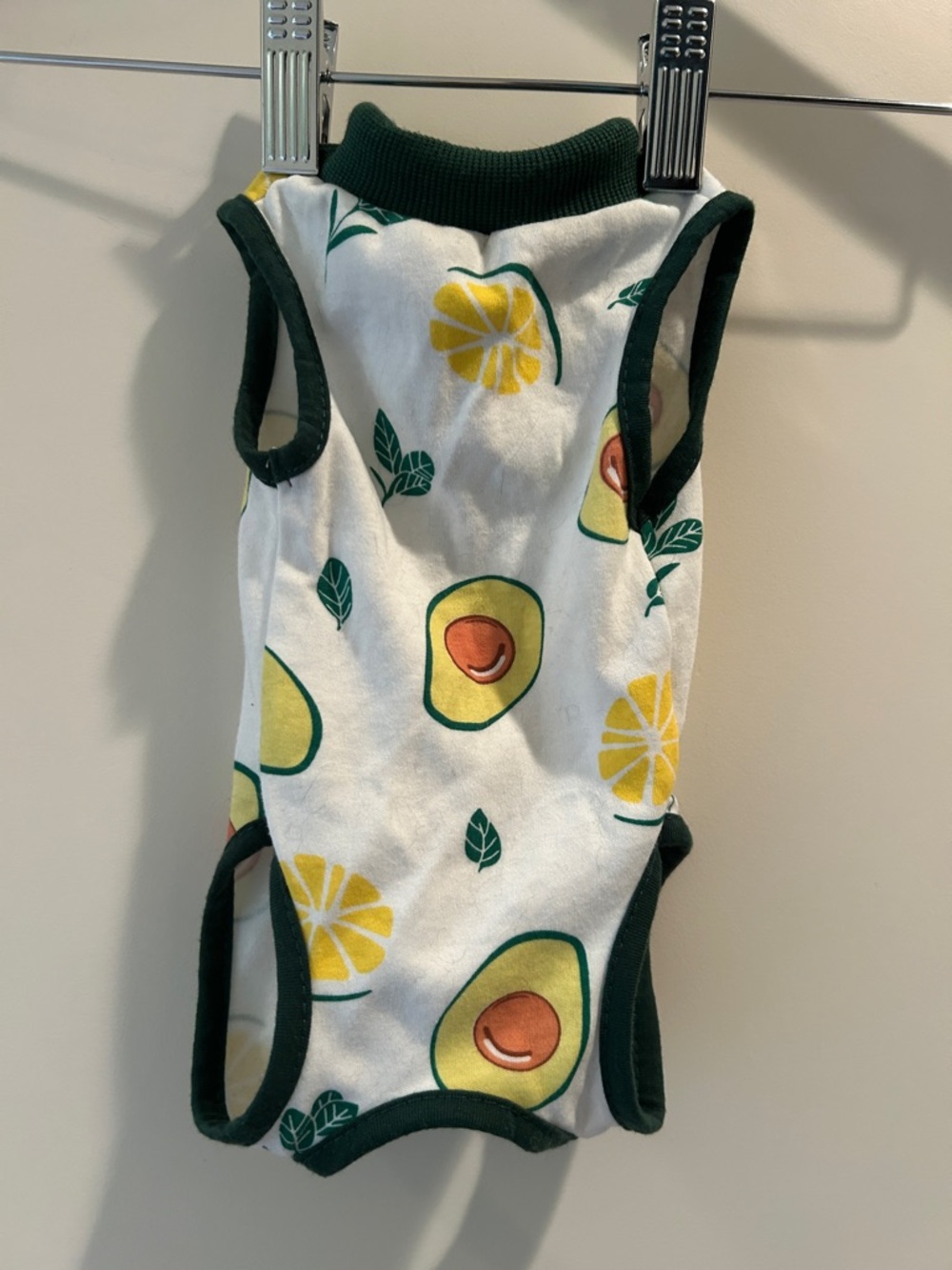Unbranded Avocado & Lemon Print Sleeveless Dog Tee White/Green has stretch sizeS